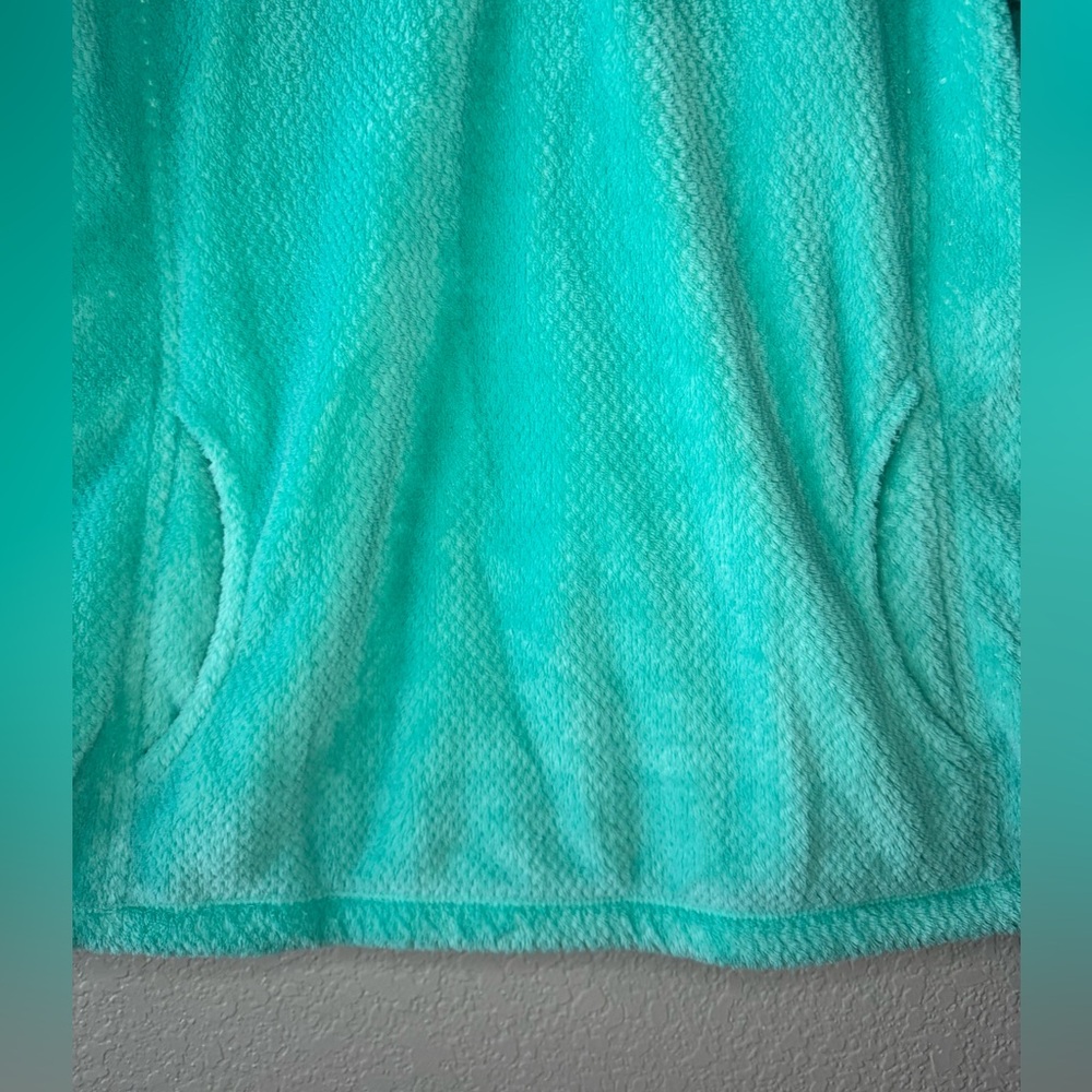Talbots Aqua Teal Quarter Zip Fleece Pullover Medium Cozy Kangaroo Pocket - Picture 6 of 8